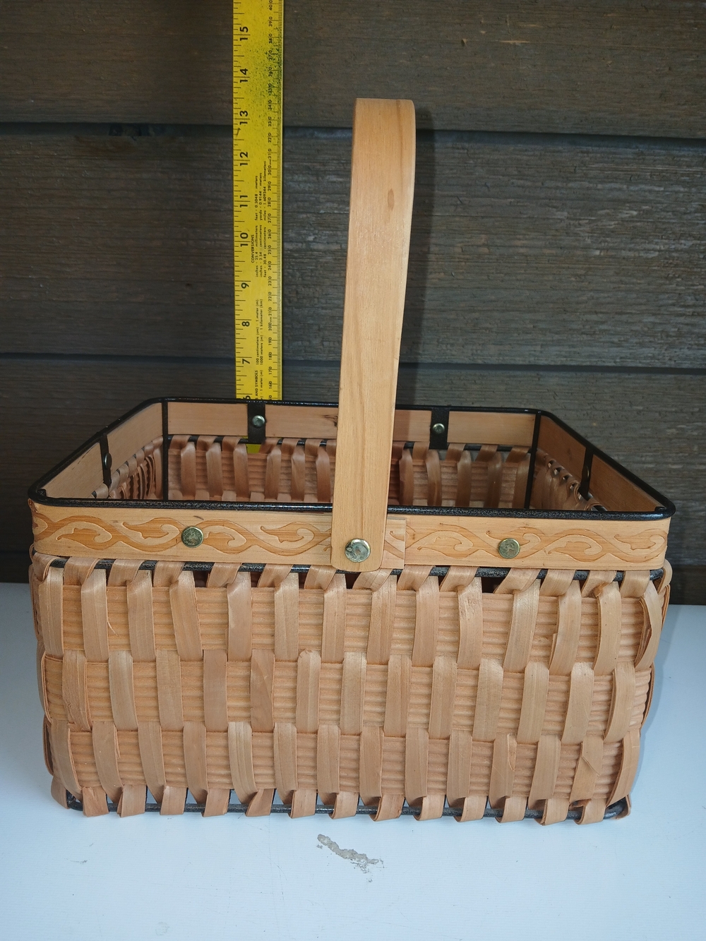 Rectangular Wicker & Metal Basket W Handle Great Shape Very Sturdy